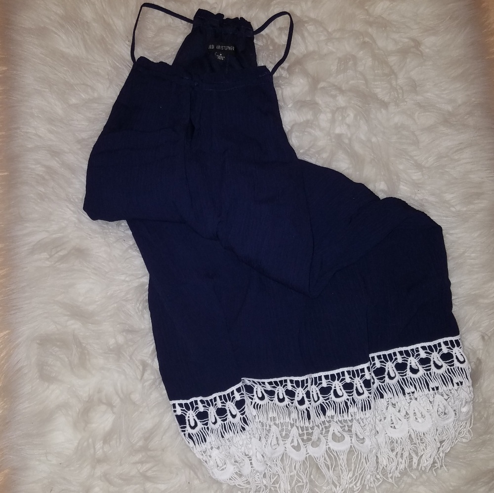 Jodi Kristopher Navy Lace Fringe Dress NWOT